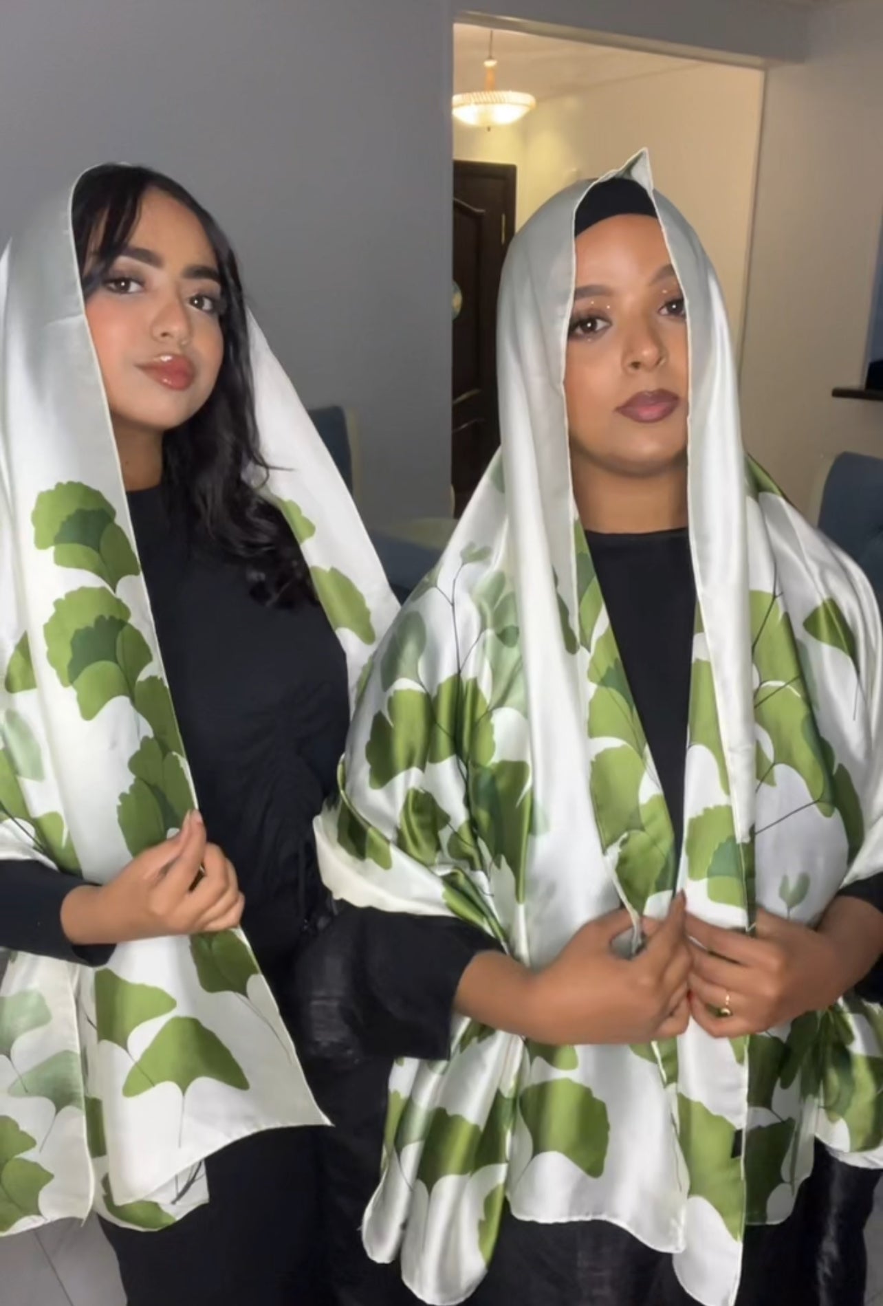 White & Green Satin Scarf