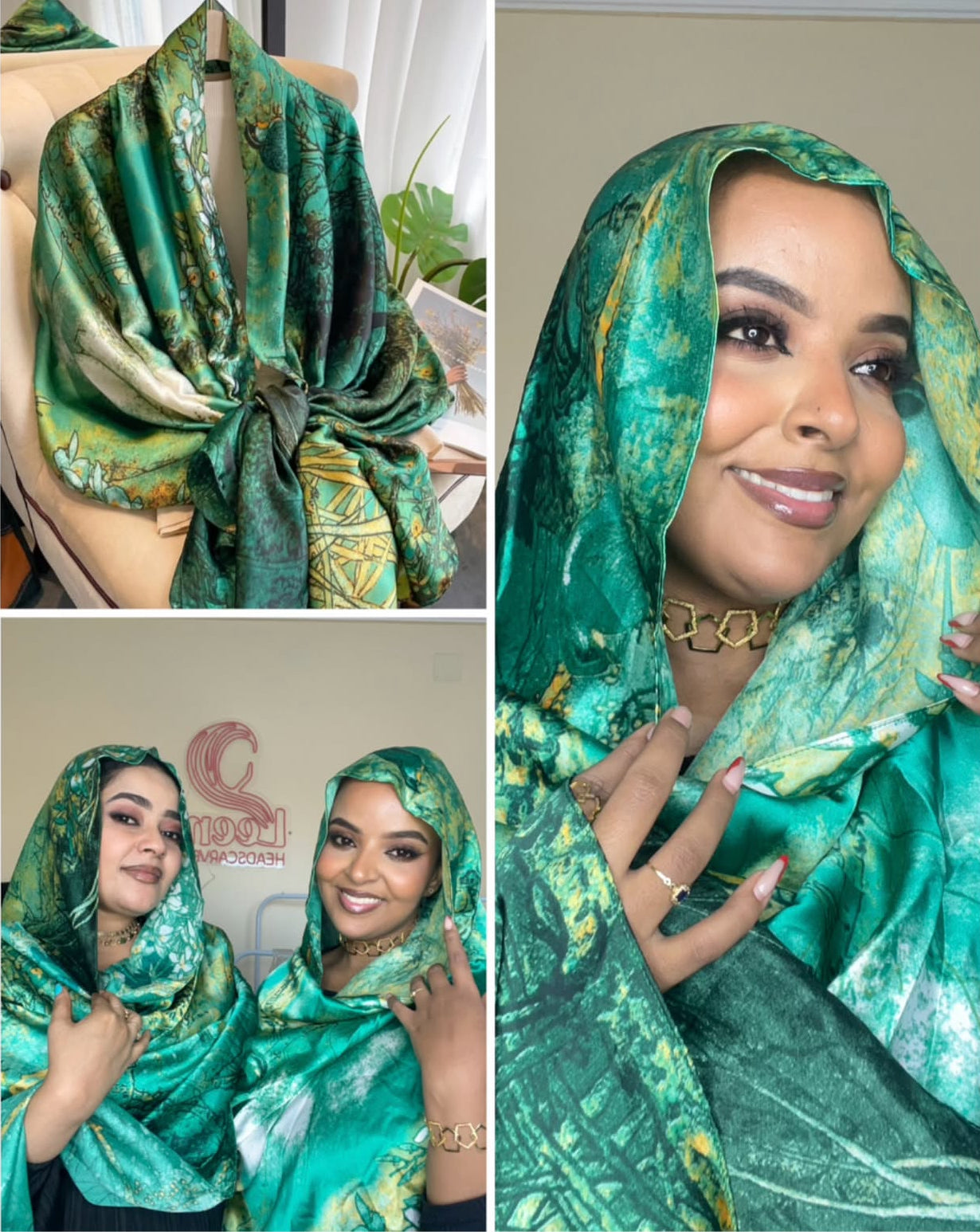 Green Satin Scarf