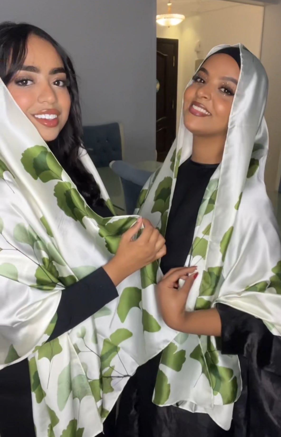 White & Green Satin Scarf